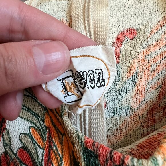 Vtg 60s Mod Acrylic Devon Autumnal Floral Leaf Print Sleeveless Cream Top Size L - Picture 3 of 4